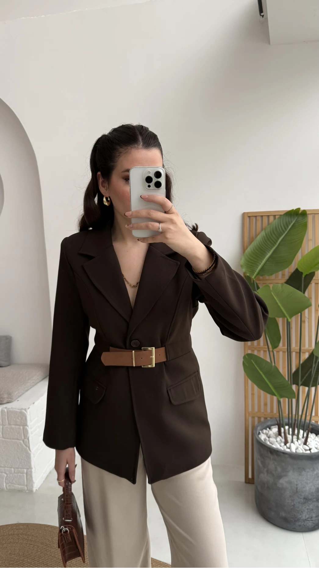 Dolph Kemer Detay Blazer Ceket - Kahverengi - Kod: 4162