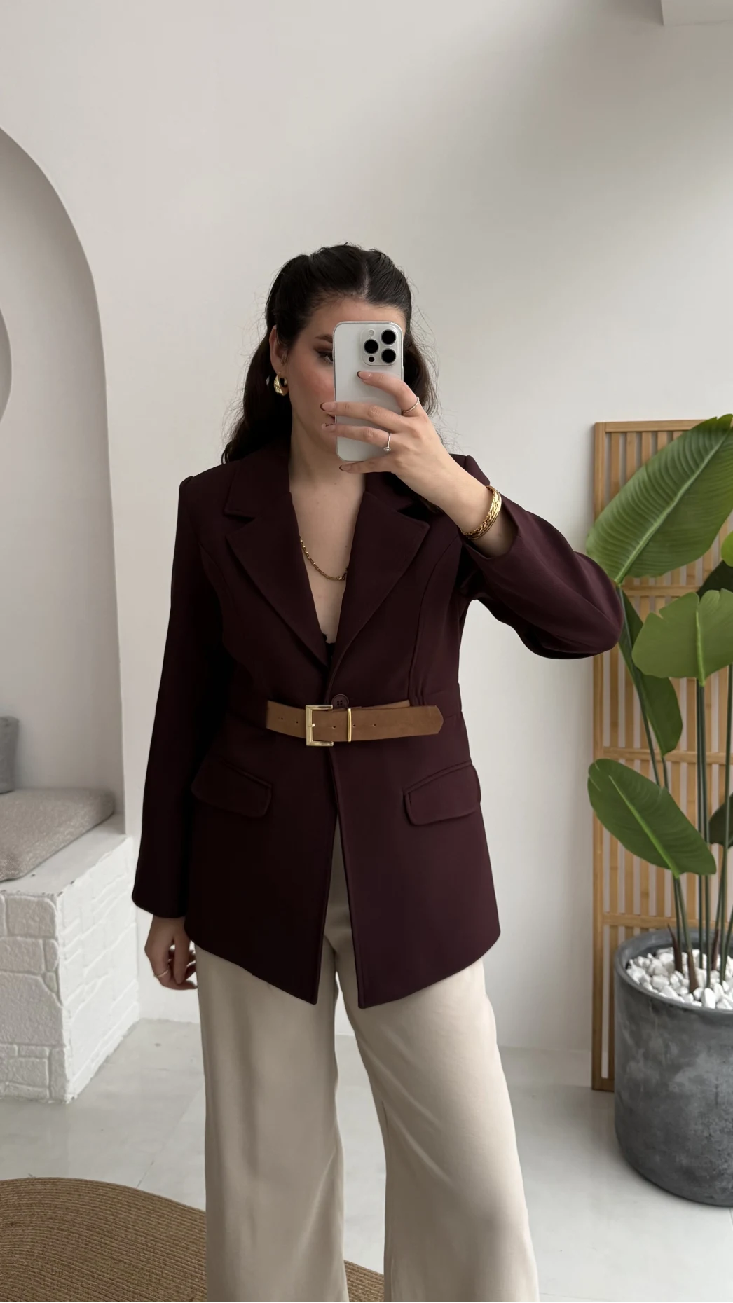 Dolph Kemer Detay Blazer Ceket - Mürdüm - Kod: 4162