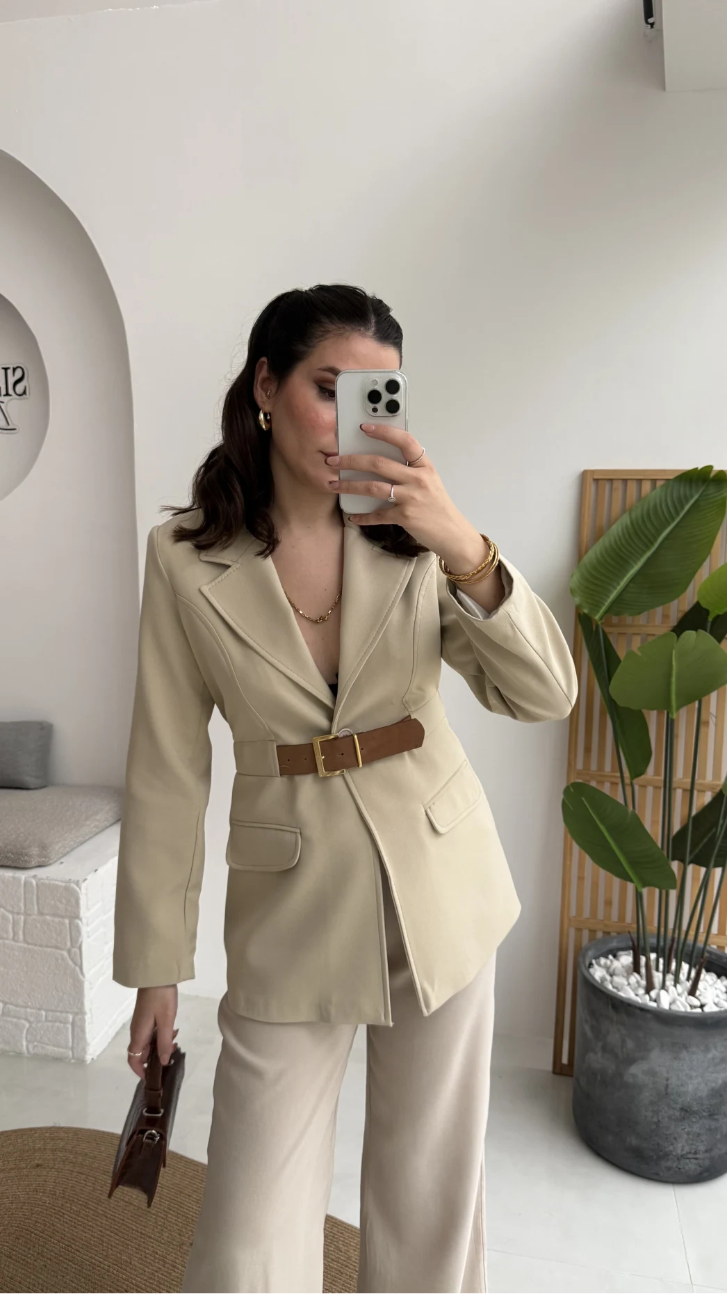 Dolph Kemer Detay Blazer Ceket - Taş - Kod: 4162