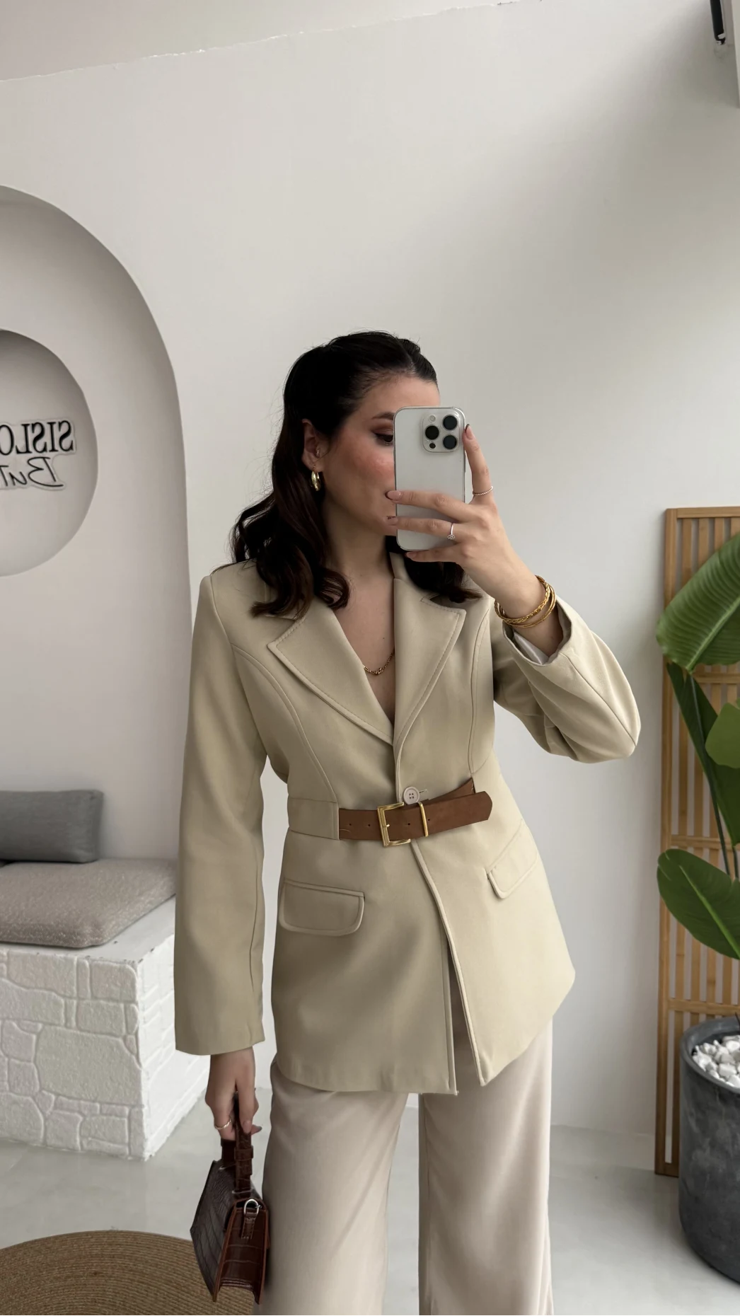 Dolph Kemer Detay Blazer Ceket - Taş - Kod: 4162