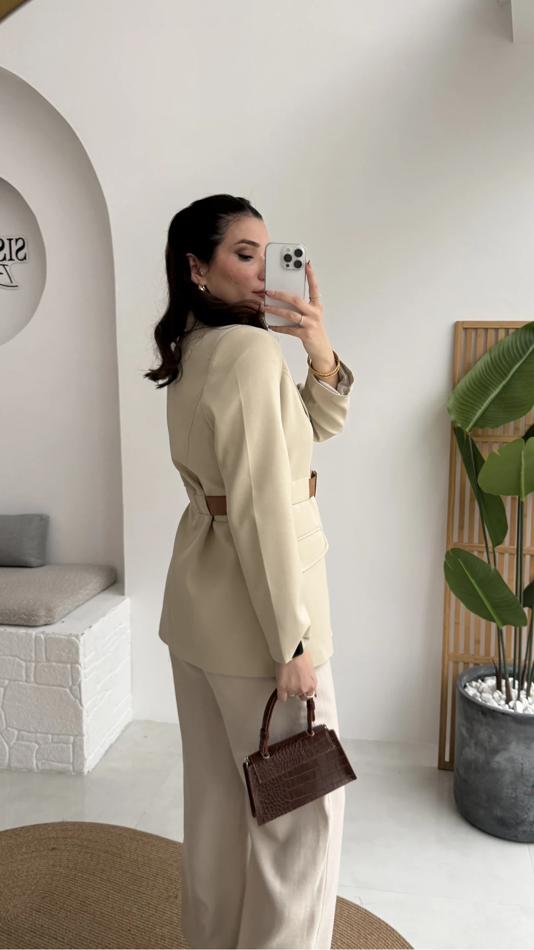 Dolph Kemer Detay Blazer Ceket - Taş - Kod: 4162