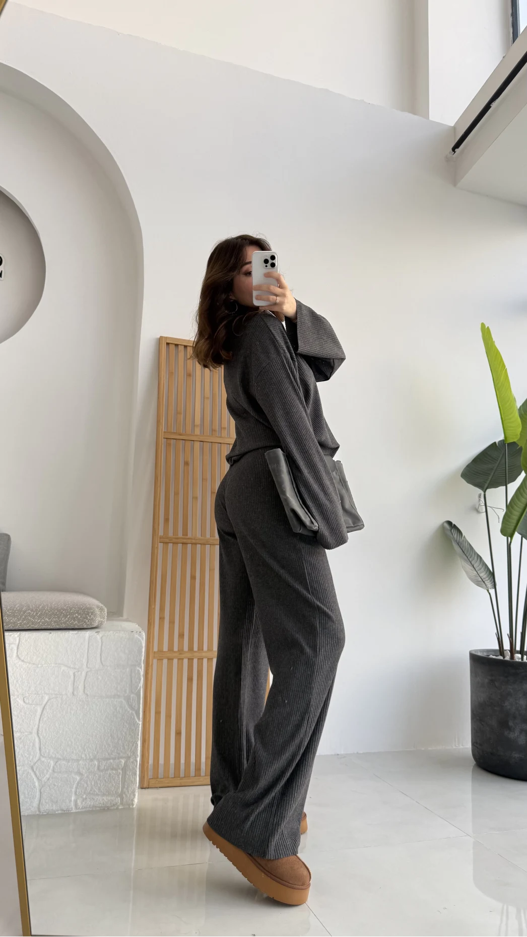 Drew Dik Yaka Fermuarlı Triko Takım - Antrasit