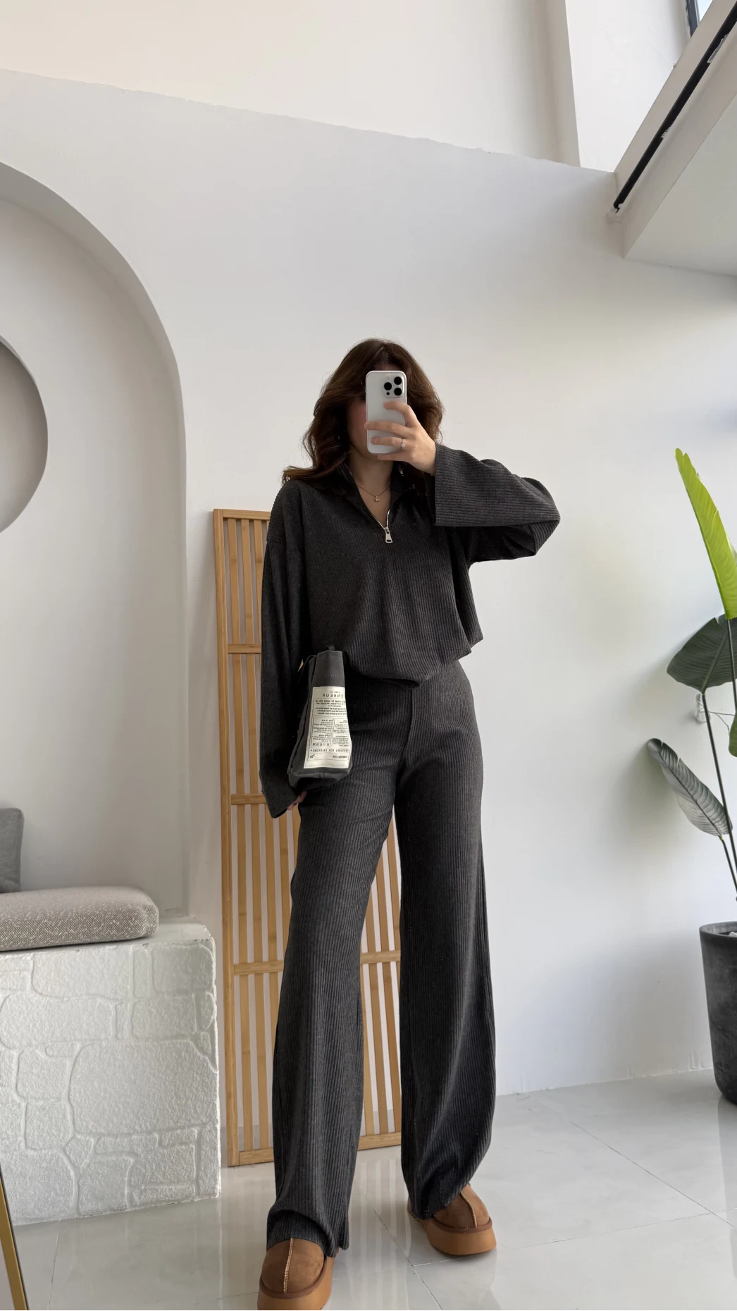 Drew Dik Yaka Fermuarlı Triko Takım - Antrasit