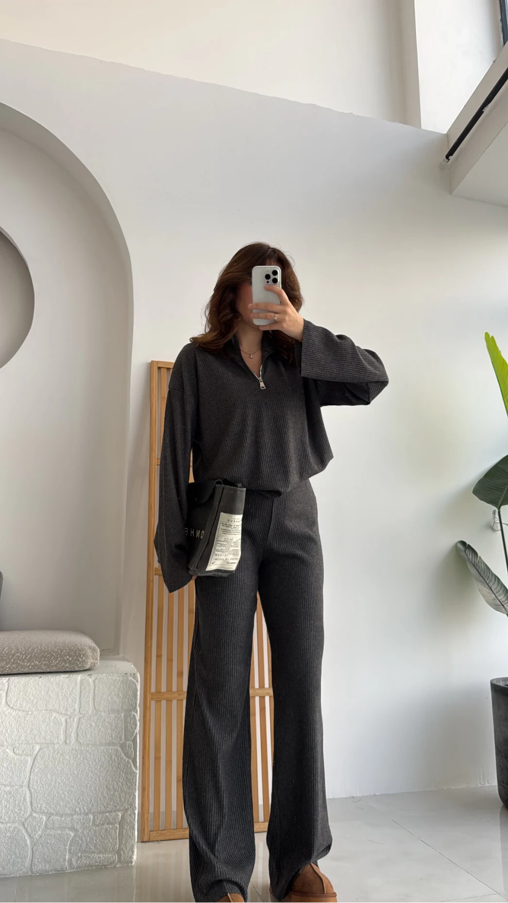 Drew Dik Yaka Fermuarlı Triko Takım - Antrasit