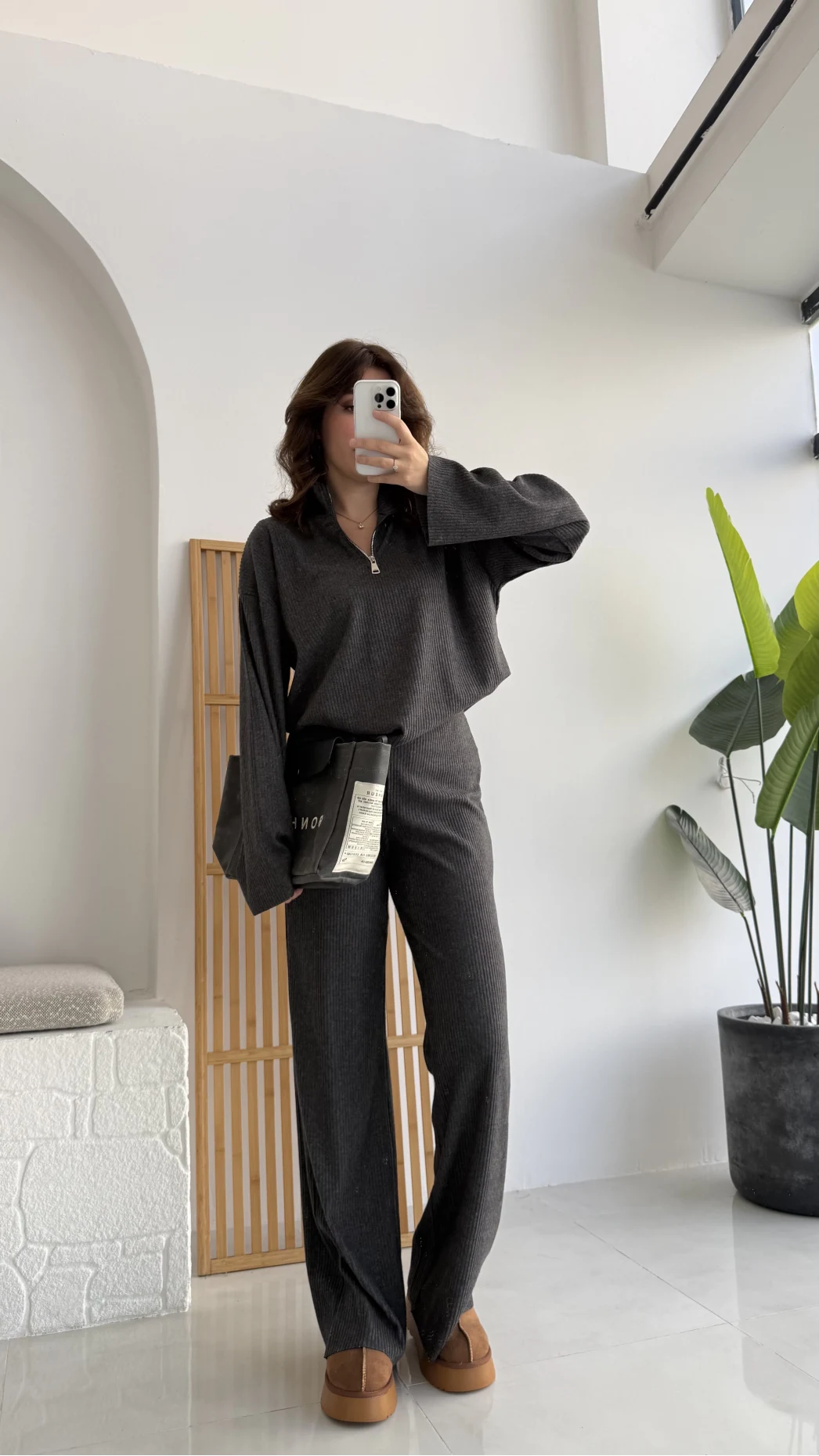 Drew Dik Yaka Fermuarlı Triko Takım - Antrasit