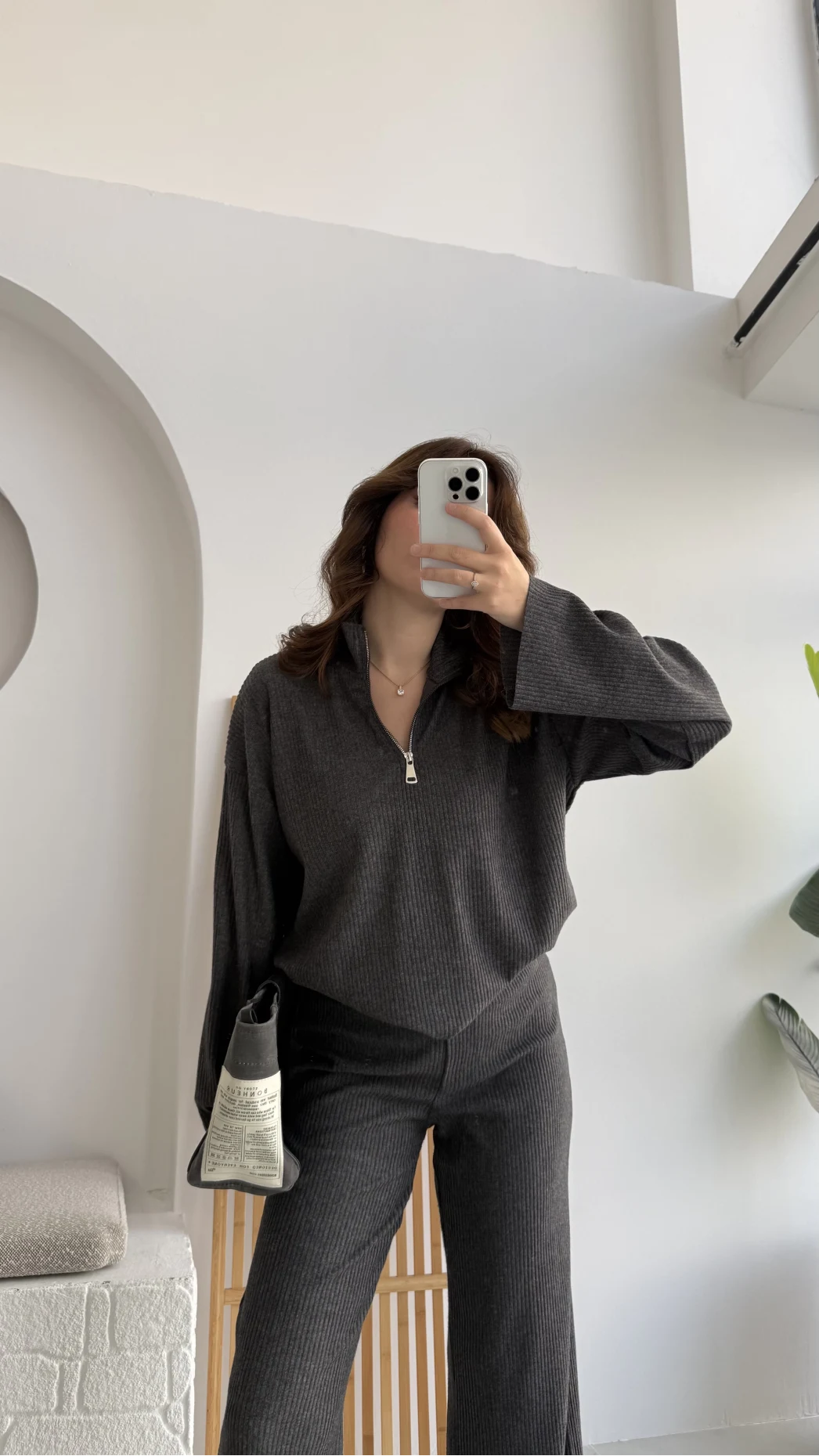 Drew Dik Yaka Fermuarlı Triko Takım - Antrasit