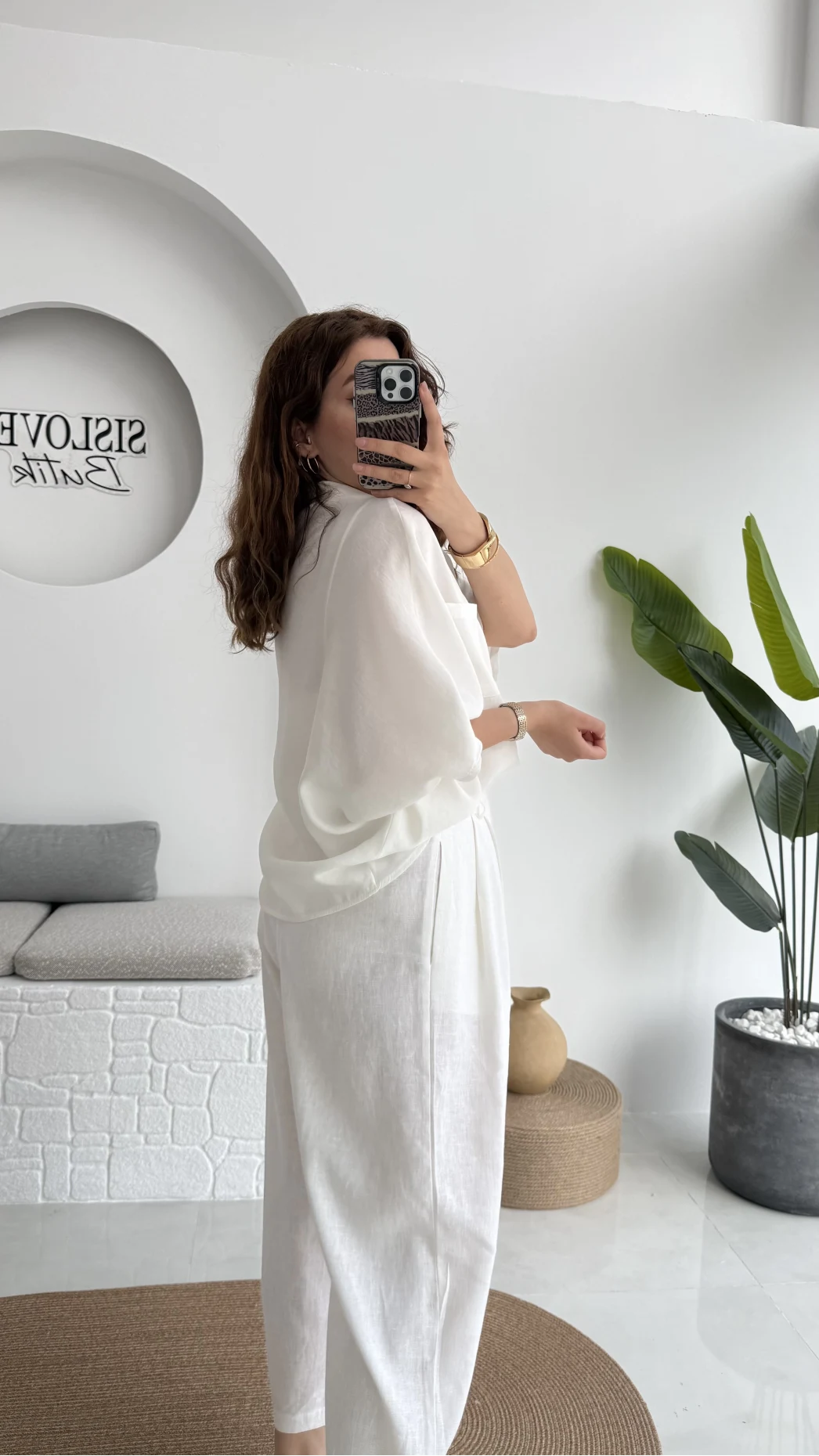 Düğme Detay Keten Pantolon - Beyaz - 50976