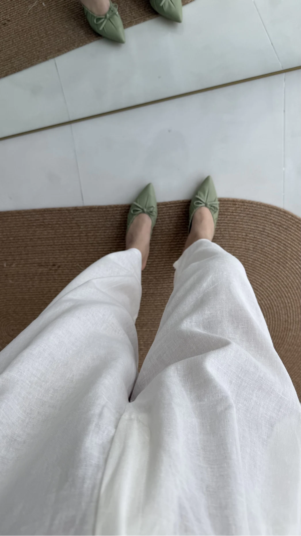 Düğme Detay Keten Pantolon - Beyaz - 50976