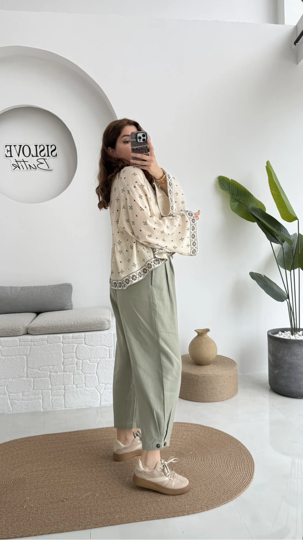 Düğme Detay Keten Pantolon - Çağla Yeşili - 50976