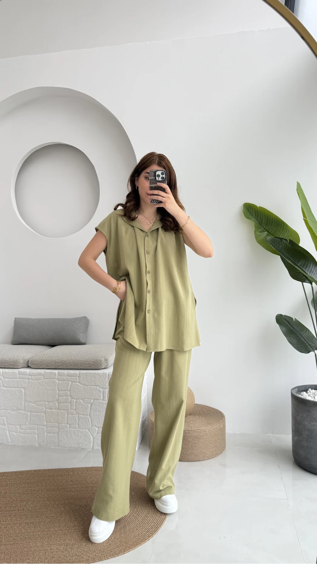 Düğme Detay Yelek Takım - 8613 - Haki