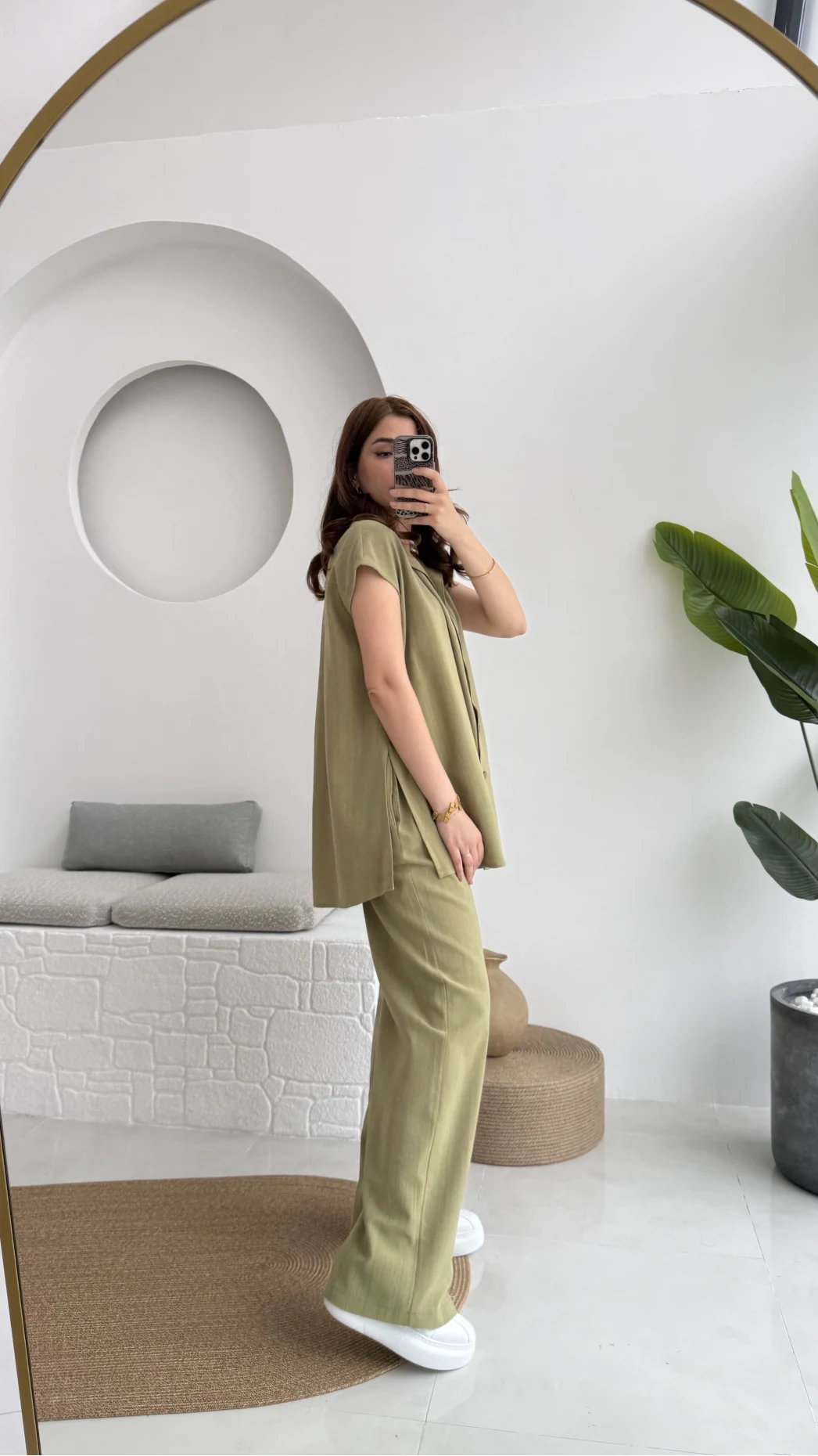 Düğme Detay Yelek Takım - 8613 - Haki