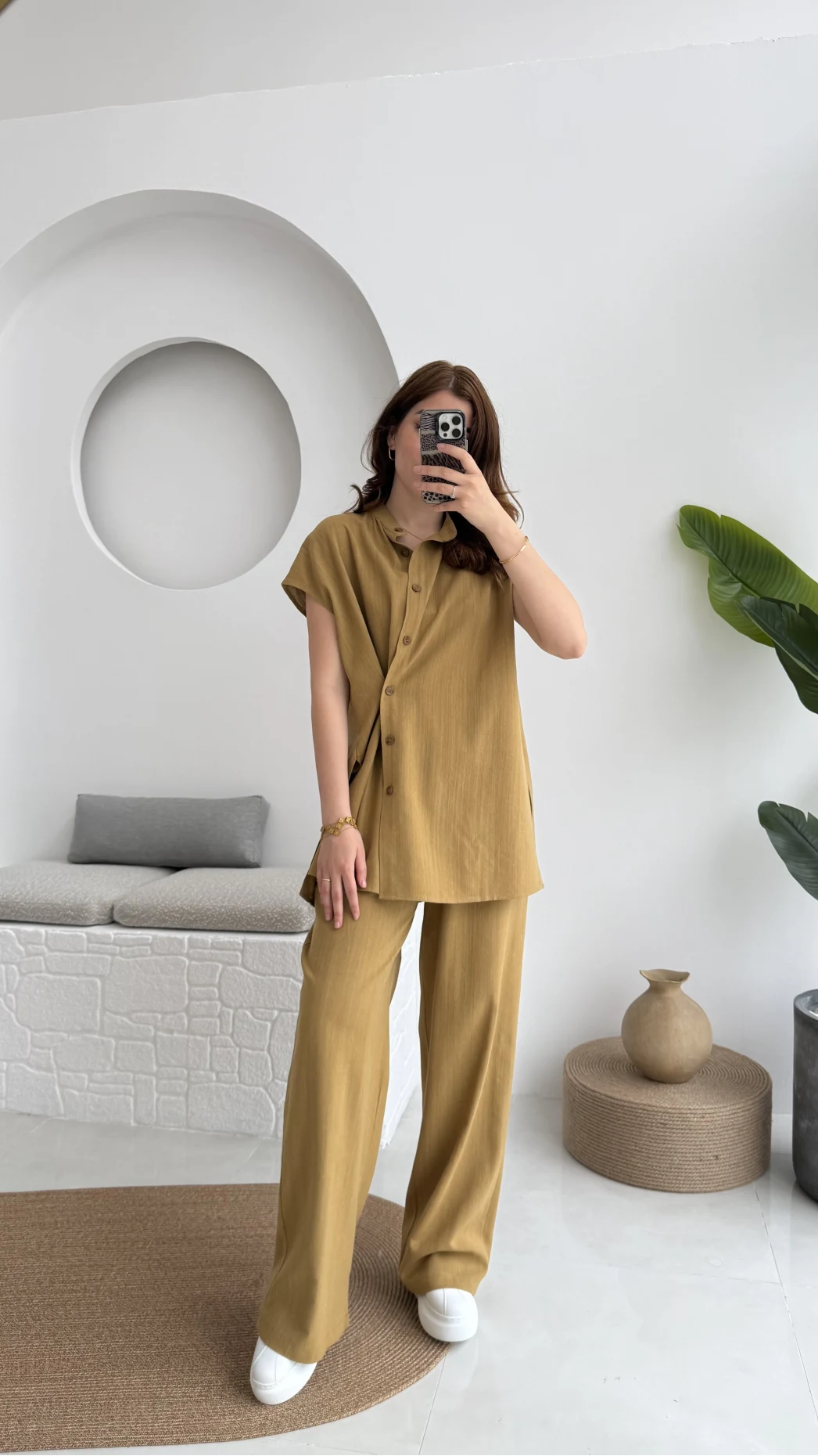 Düğme Detay Yelek Takım - 8613 - Hardal