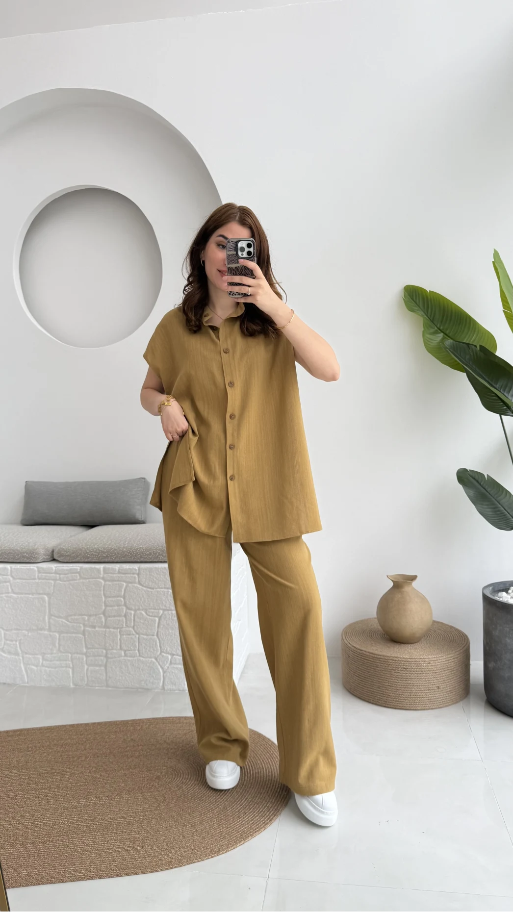 Düğme Detay Yelek Takım - 8613 - Hardal