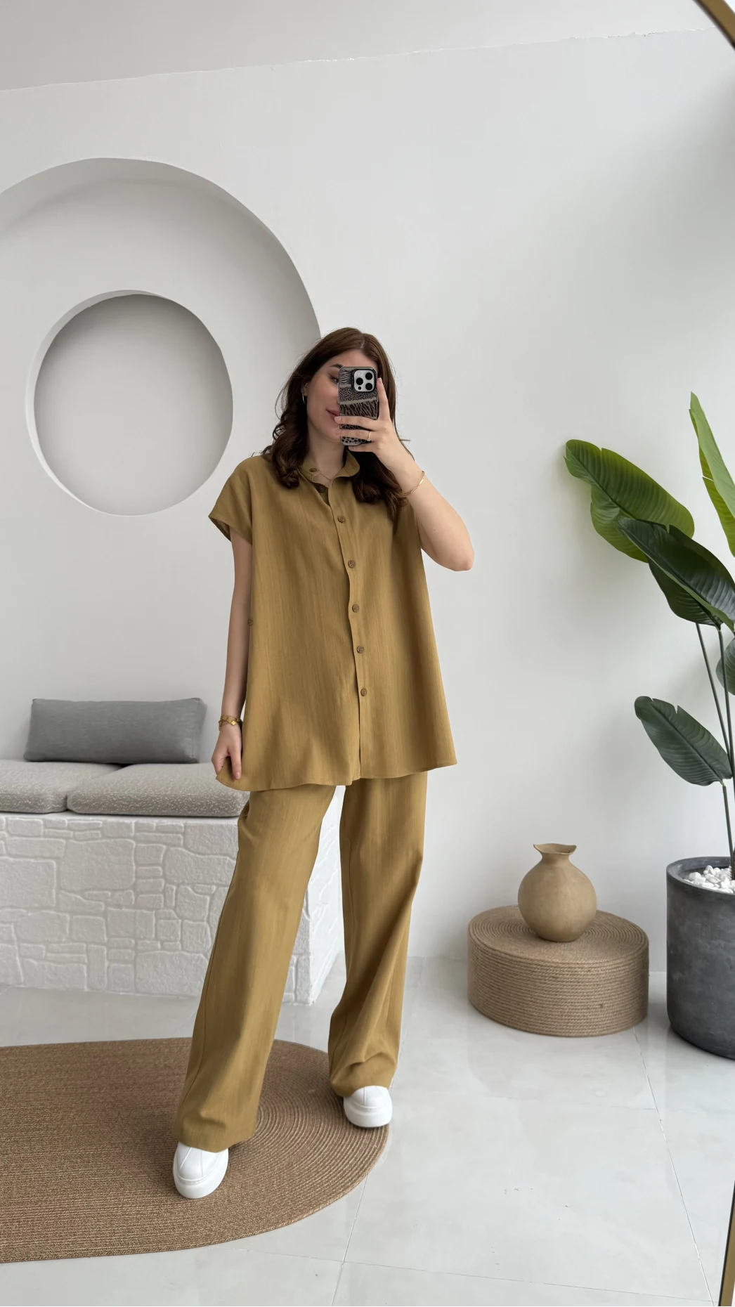 Düğme Detay Yelek Takım - 8613 - Hardal