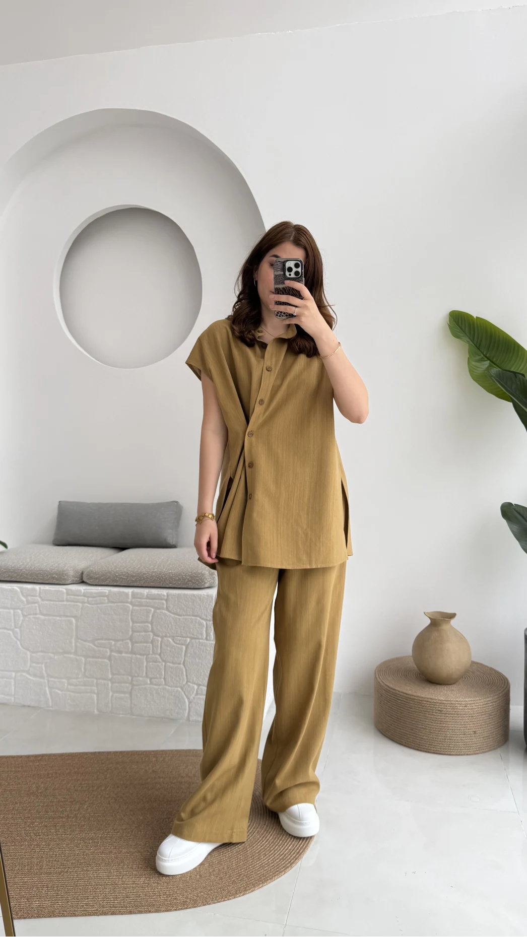 Düğme Detay Yelek Takım - 8613 - Hardal