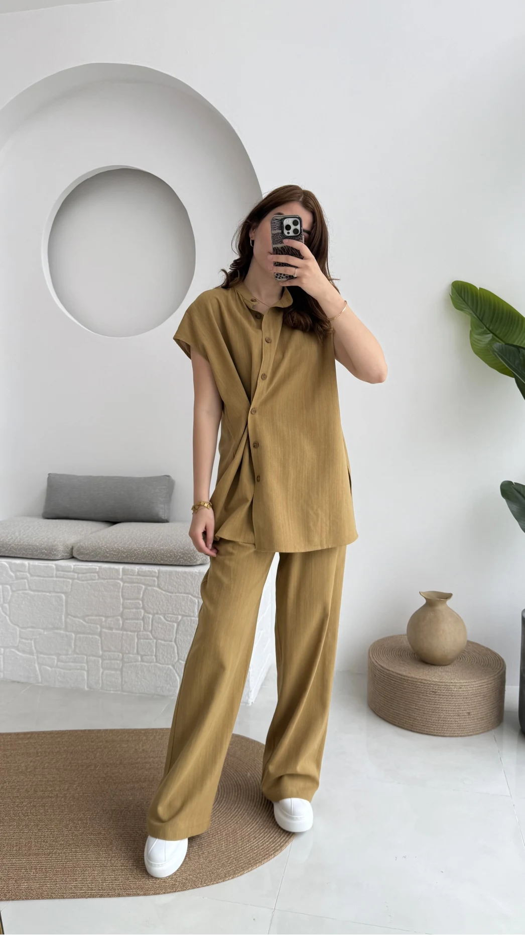 Düğme Detay Yelek Takım - 8613 - Hardal