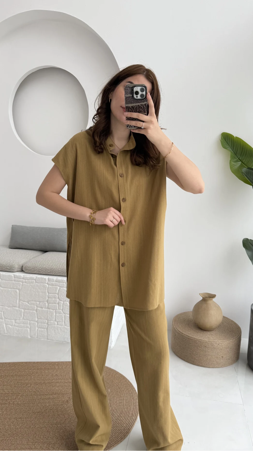 Düğme Detay Yelek Takım - 8613 - Hardal