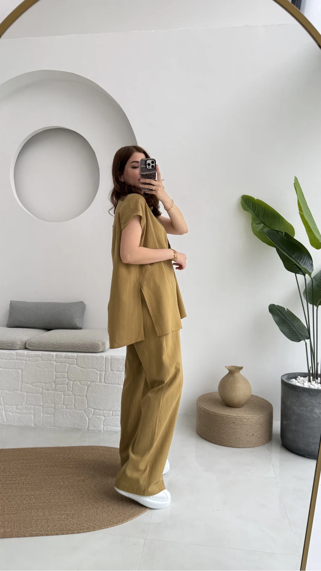 Düğme Detay Yelek Takım - 8613 - Hardal