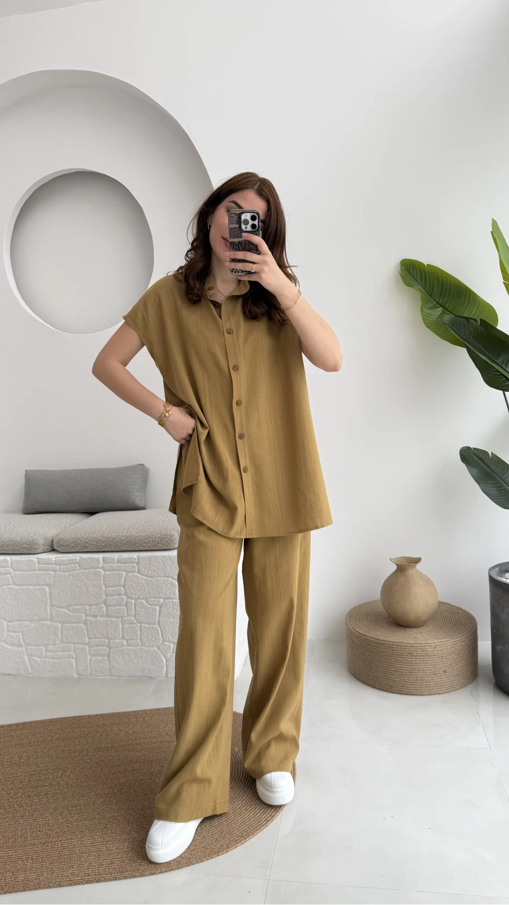 Düğme Detay Yelek Takım - 8613 - Hardal