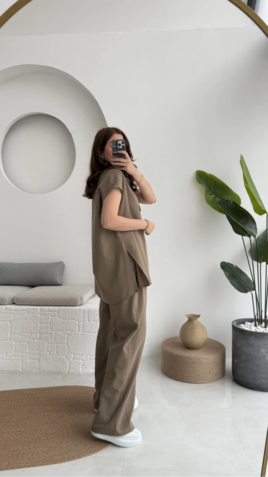 Düğme Detay Yelek Takım - 8613 - Vizon