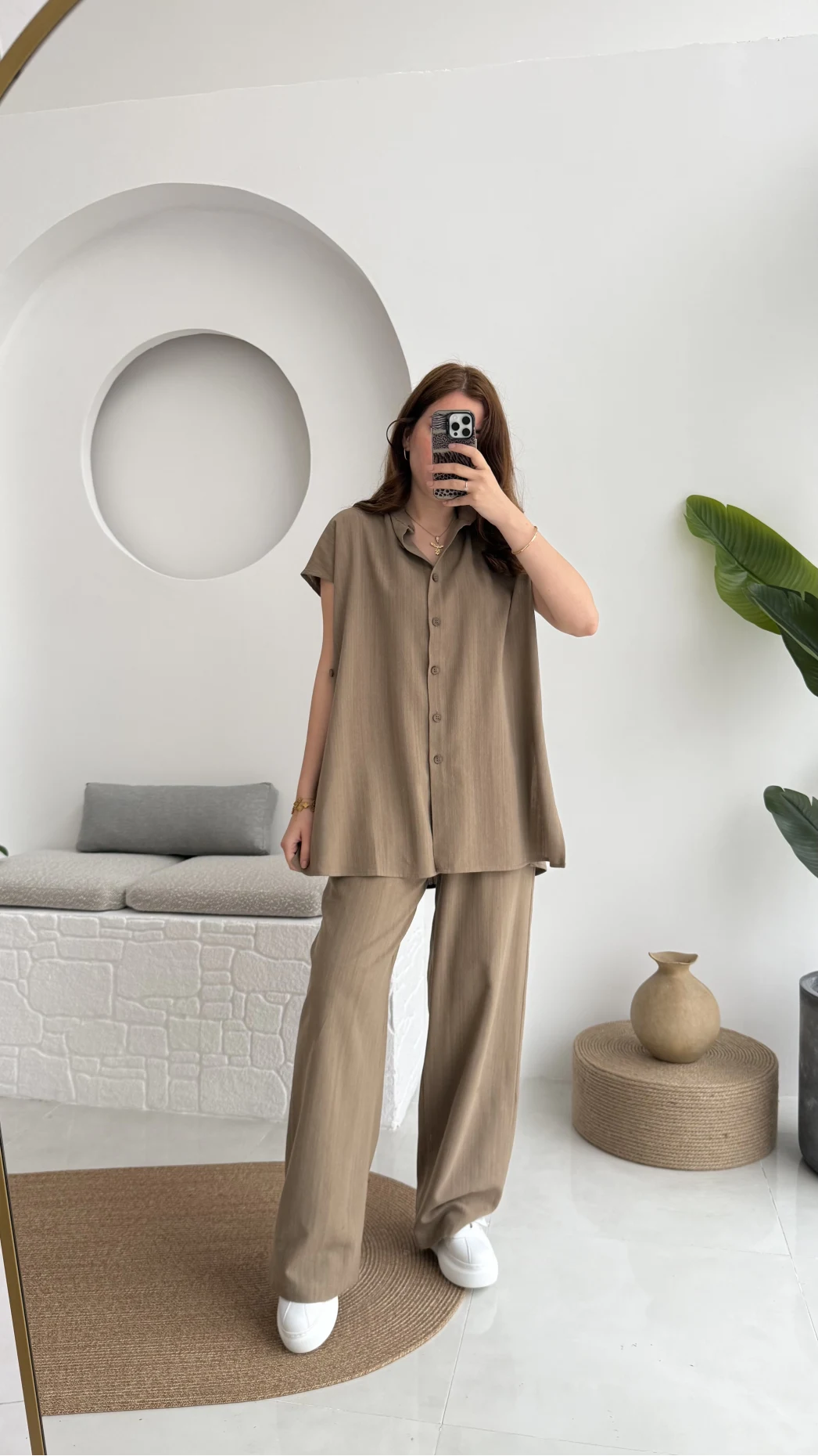 Düğme Detay Yelek Takım - 8613 - Vizon