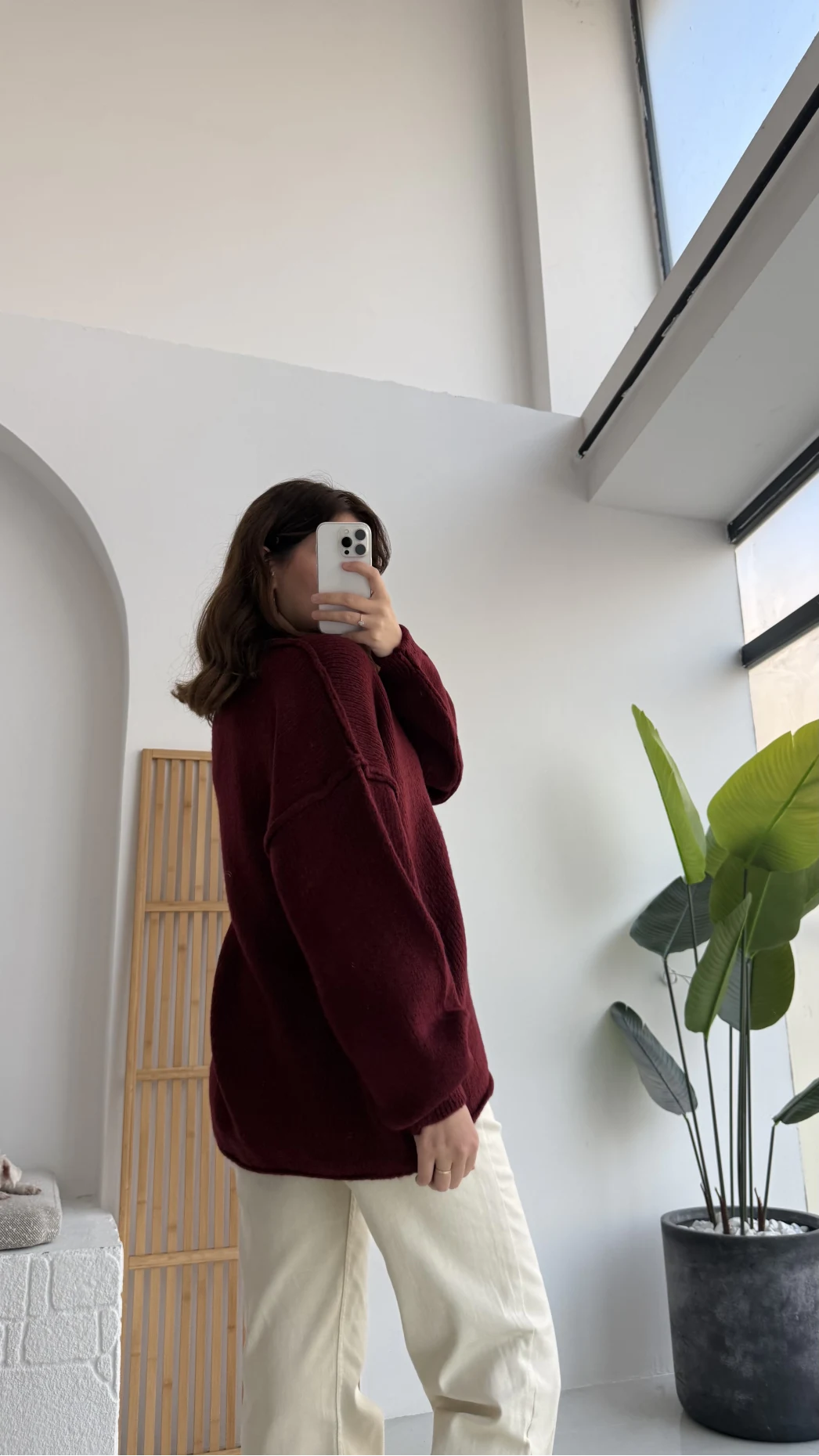 Düğmeli Balon Kol Hırka - Bordo