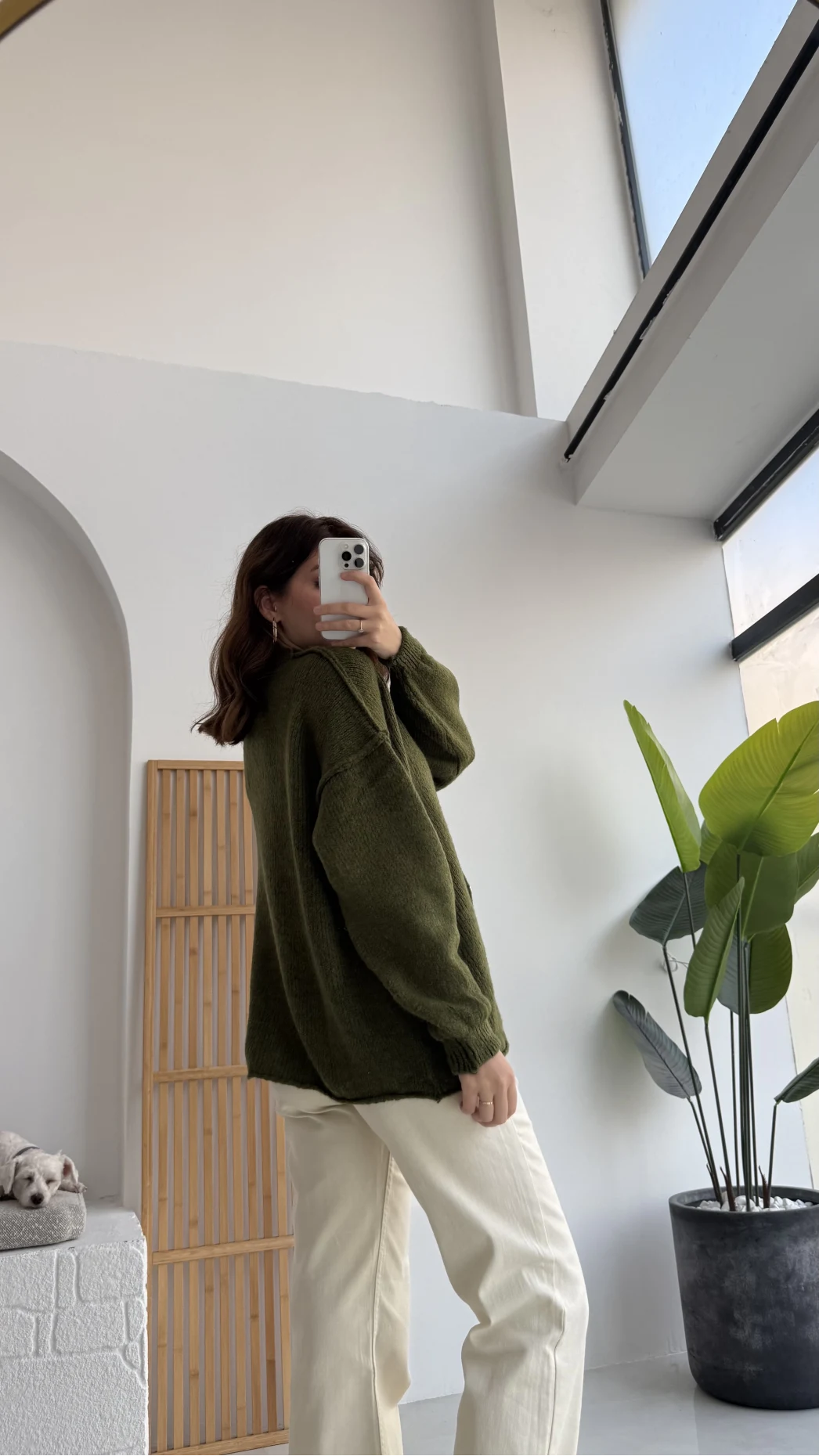 Düğmeli Balon Kol Hırka - Haki