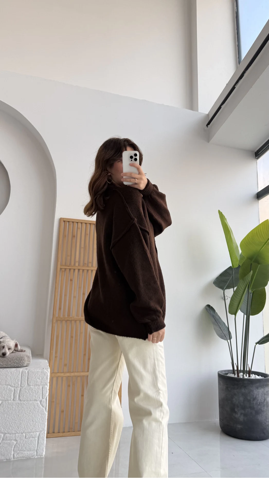 Düğmeli Balon Kol Hırka - Kahverengi