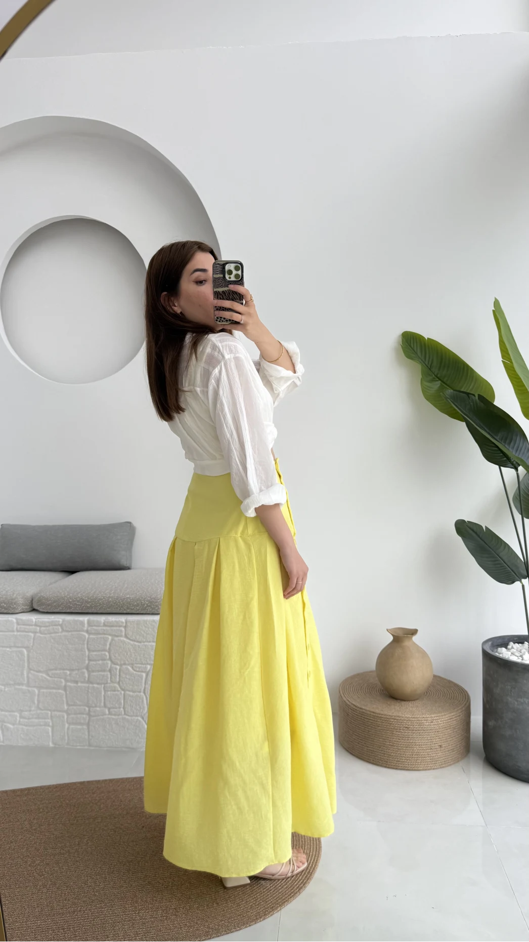 Düğmeli Etek Astarlı Sarı