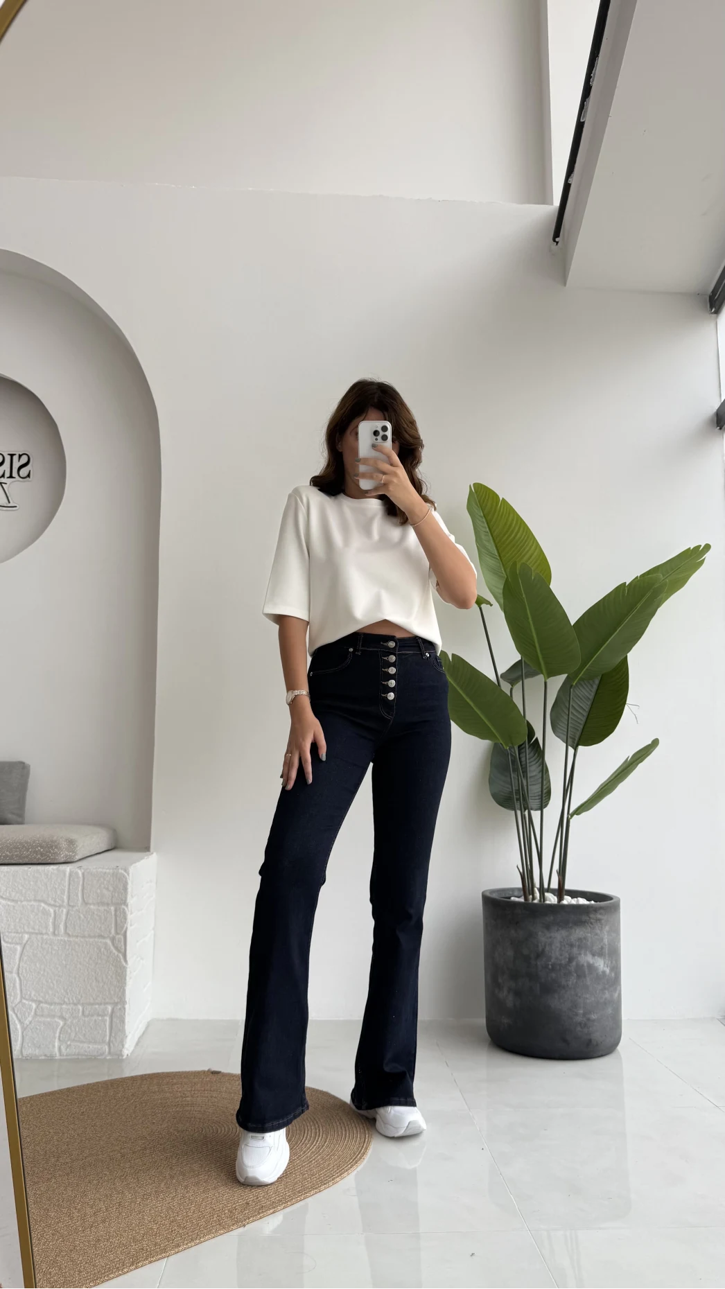 Düğmeli Likralı İspanyol Jean Pantolon - Lacivert