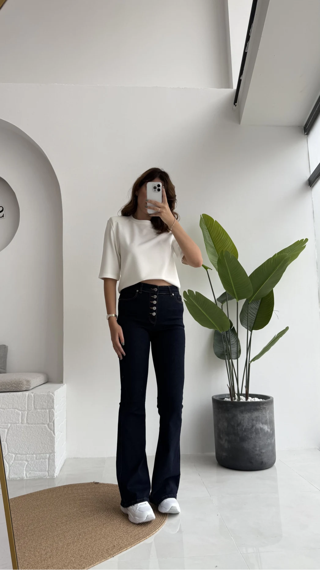 Düğmeli Likralı İspanyol Jean Pantolon - Lacivert