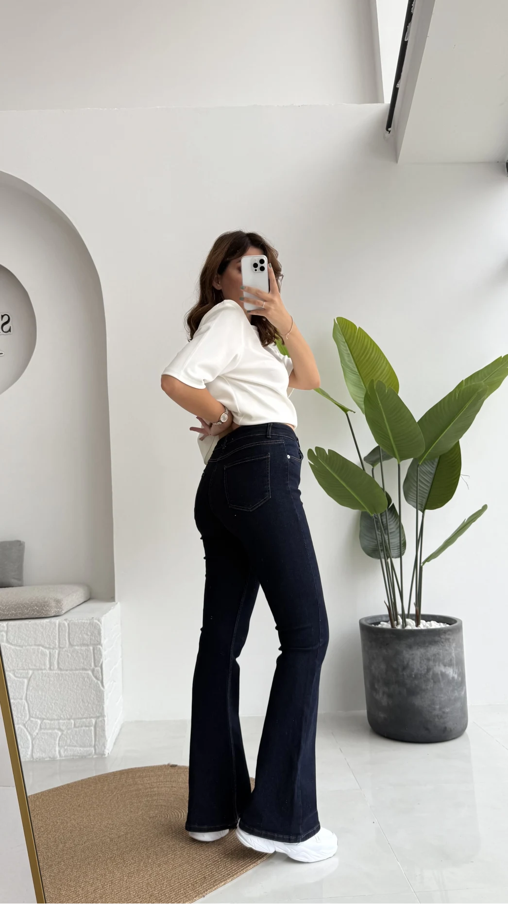 Düğmeli Likralı İspanyol Jean Pantolon - Lacivert