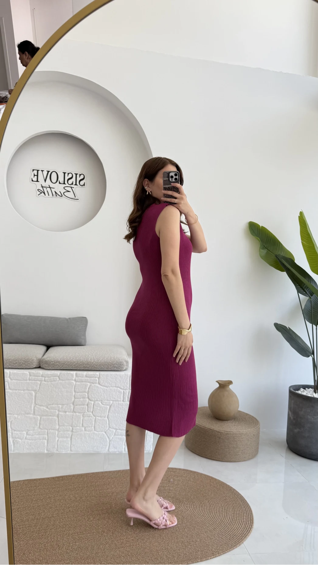 Düğmeli Midi Boy Triko Elbise Fuşya 2832