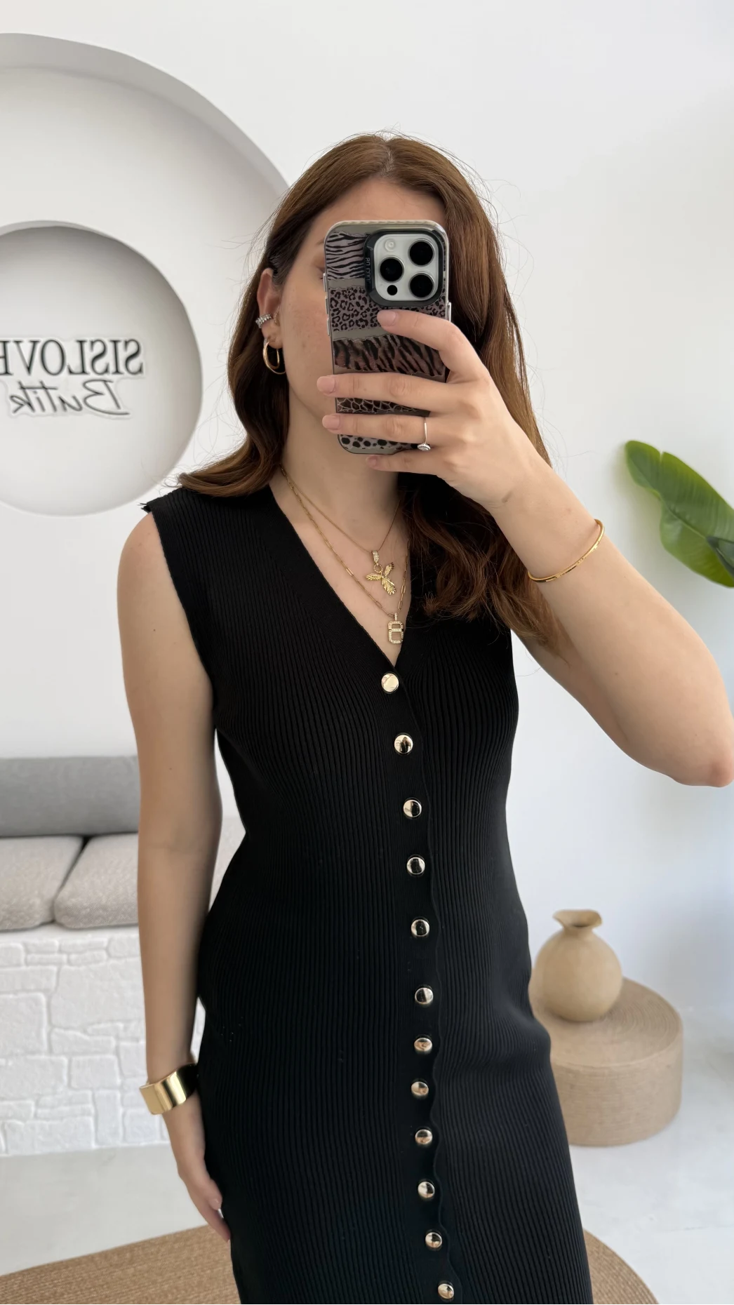 Düğmeli Midi Boy Triko Elbise Siyah 2832