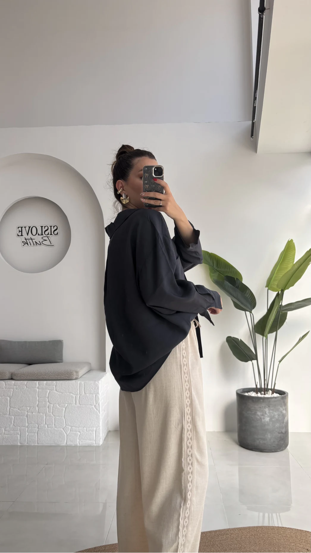 Düşük Omuzlu Modal Gömlek - Antrasit - 5050