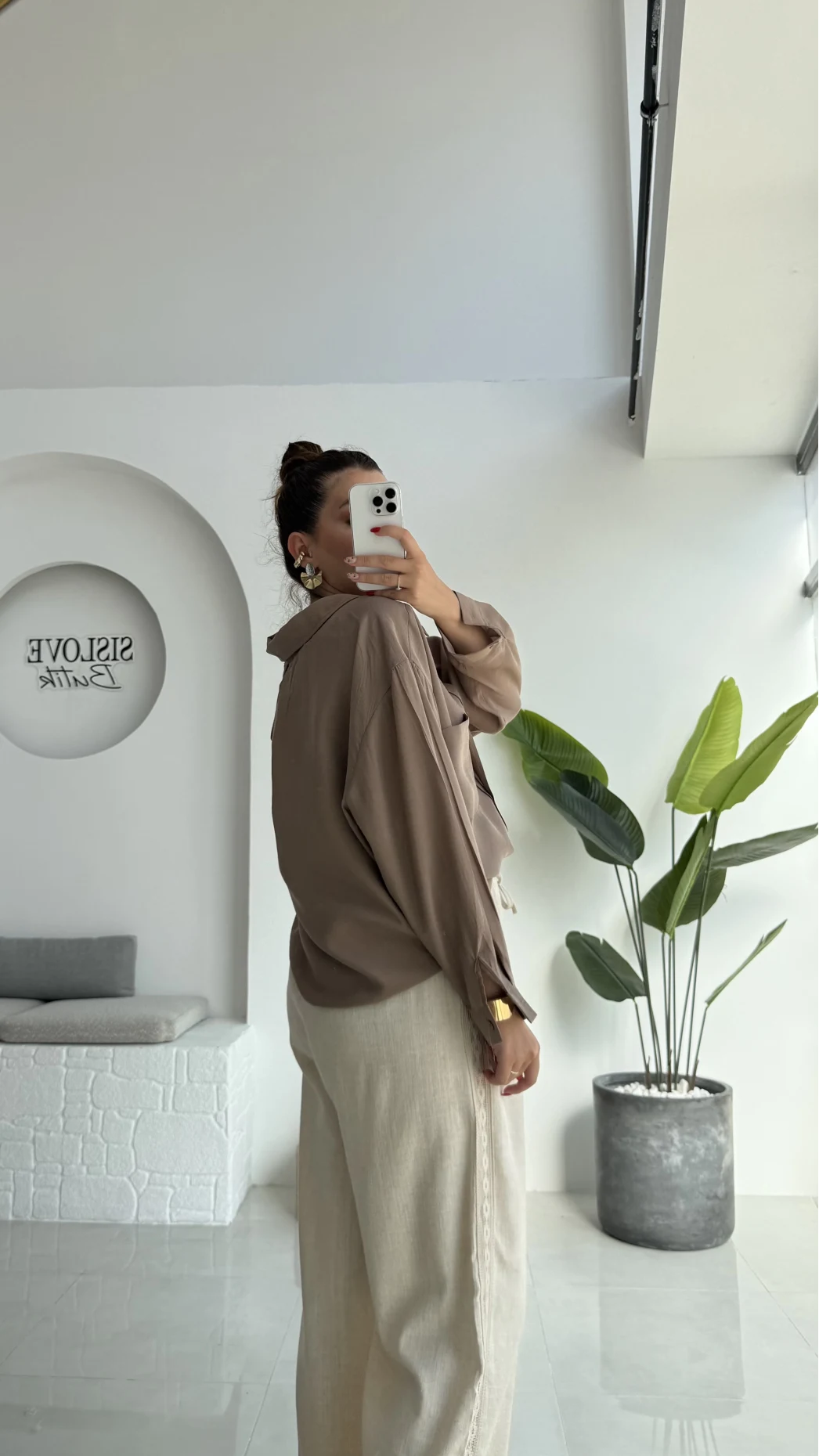 Düşük Omuzlu Modal Gömlek - Vizon - 5050