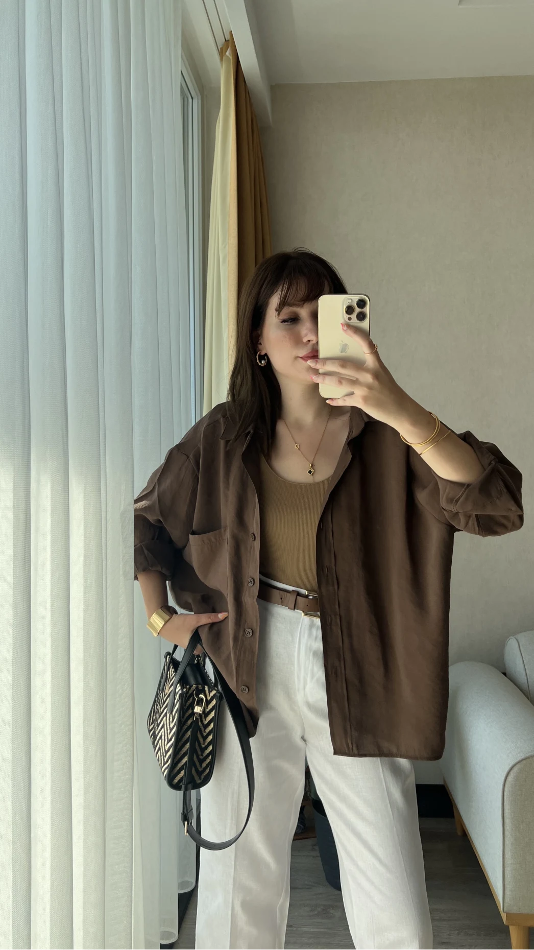 Kahverengi Oversize Tensel Gömlek Kod: 4612