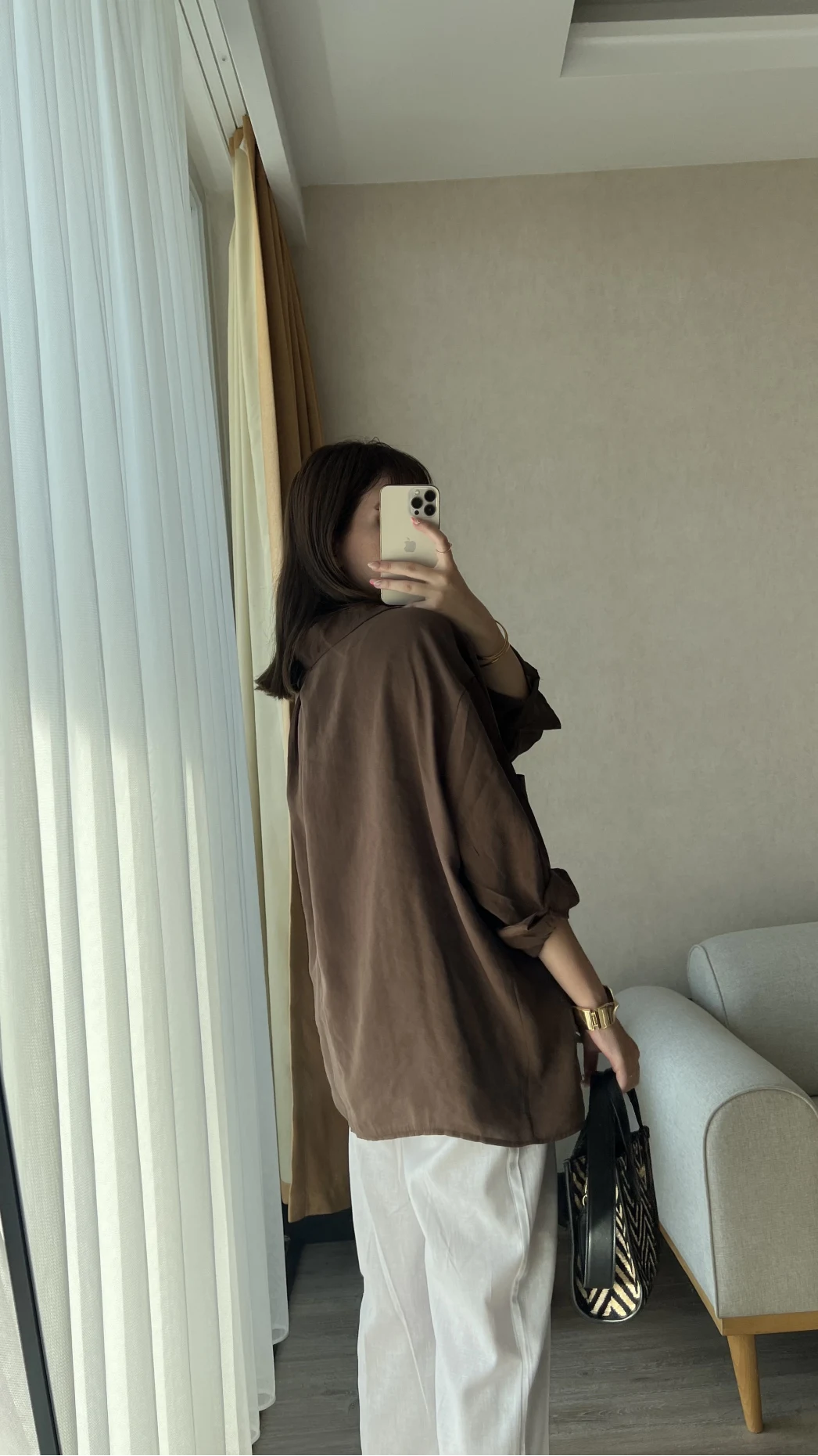 Kahverengi Oversize Tensel Gömlek Kod: 4612