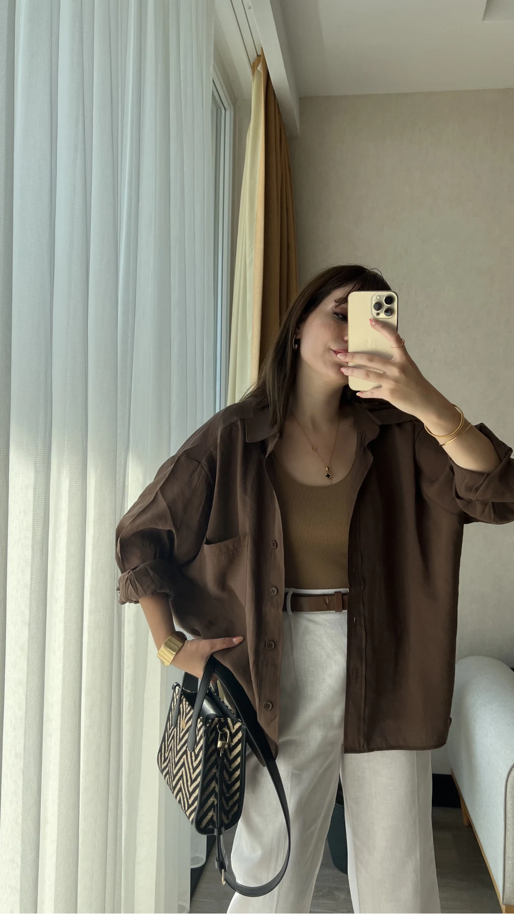 Kahverengi Oversize Tensel Gömlek Kod: 4612