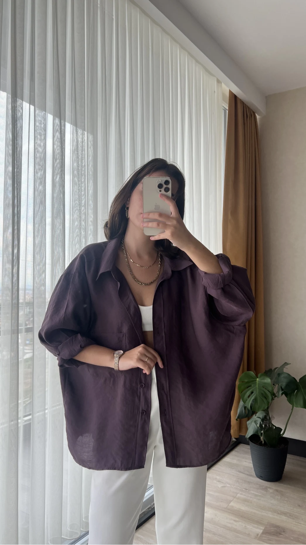 Mürdüm Oversize Tensel Gömlek Kod: 4612