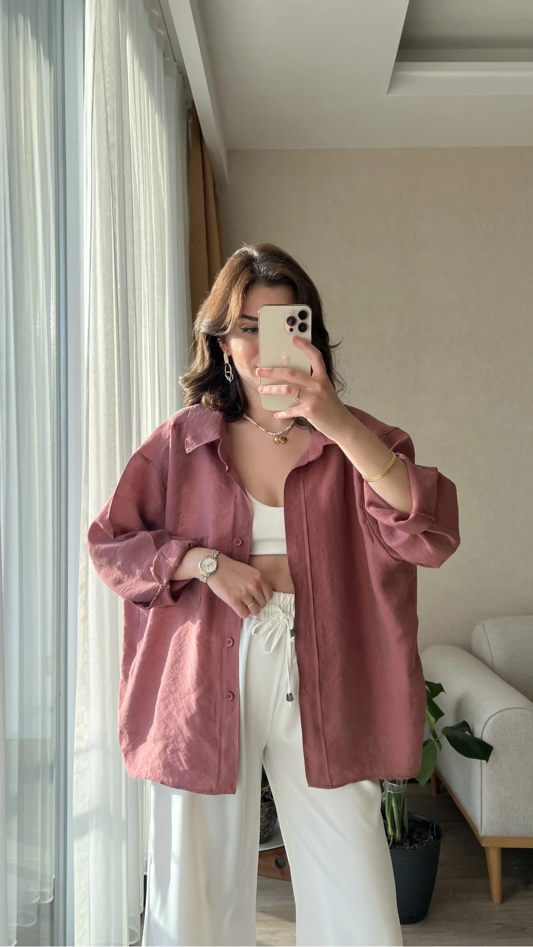 Tarçın Oversize Tensel Gömlek Kod: 4612