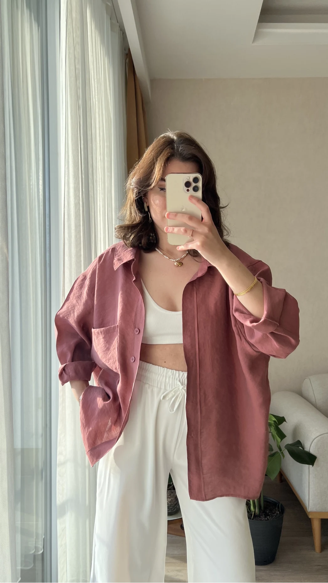 Tarçın Oversize Tensel Gömlek Kod: 4612