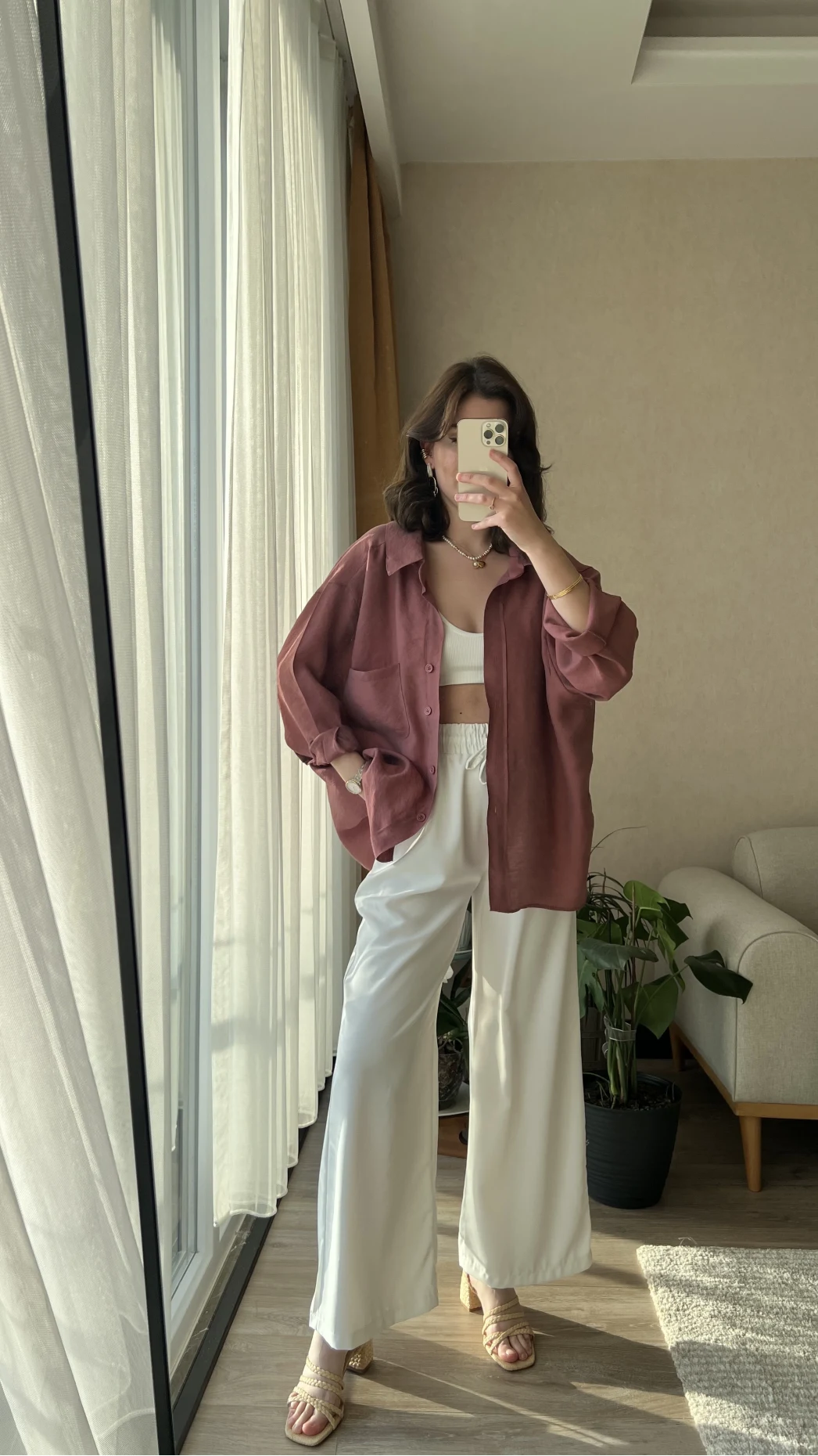 Tarçın Oversize Tensel Gömlek Kod: 4612