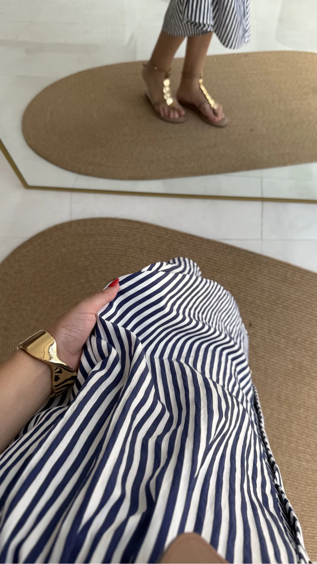 Edith Çizgili Kemerli Gömlek Elbise - Lacivert - 0411