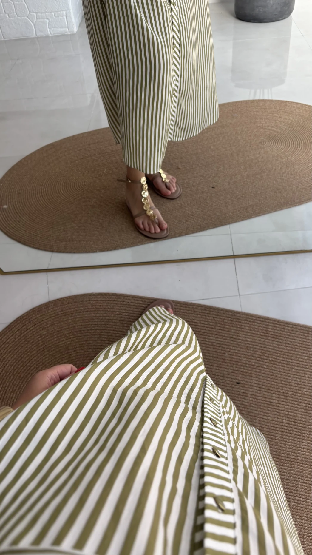 Edith Çizgili Kemerli Gömlek Elbise - Yeşil - 0411