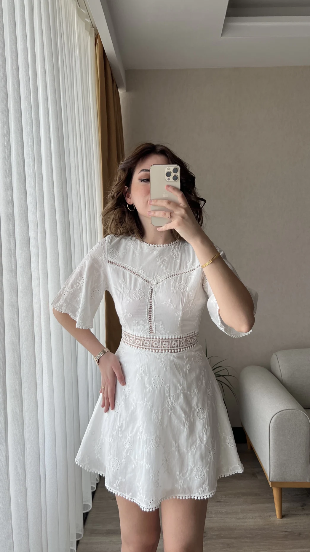 Edna Beyaz Dantel Detay Elbise