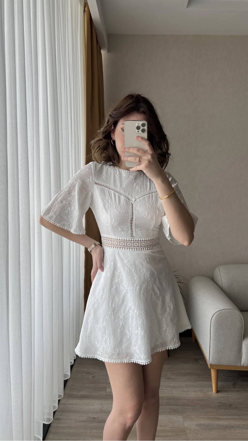 Edna Beyaz Dantel Detay Elbise