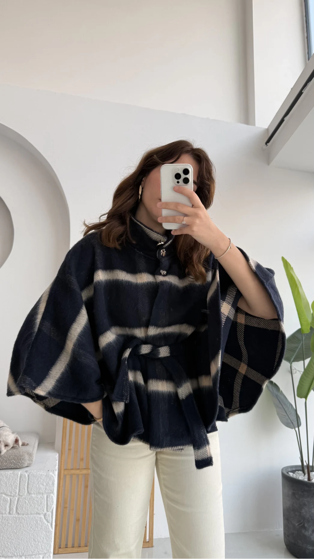 Ekose Desenli Bağlamalı Panço - Lacivert