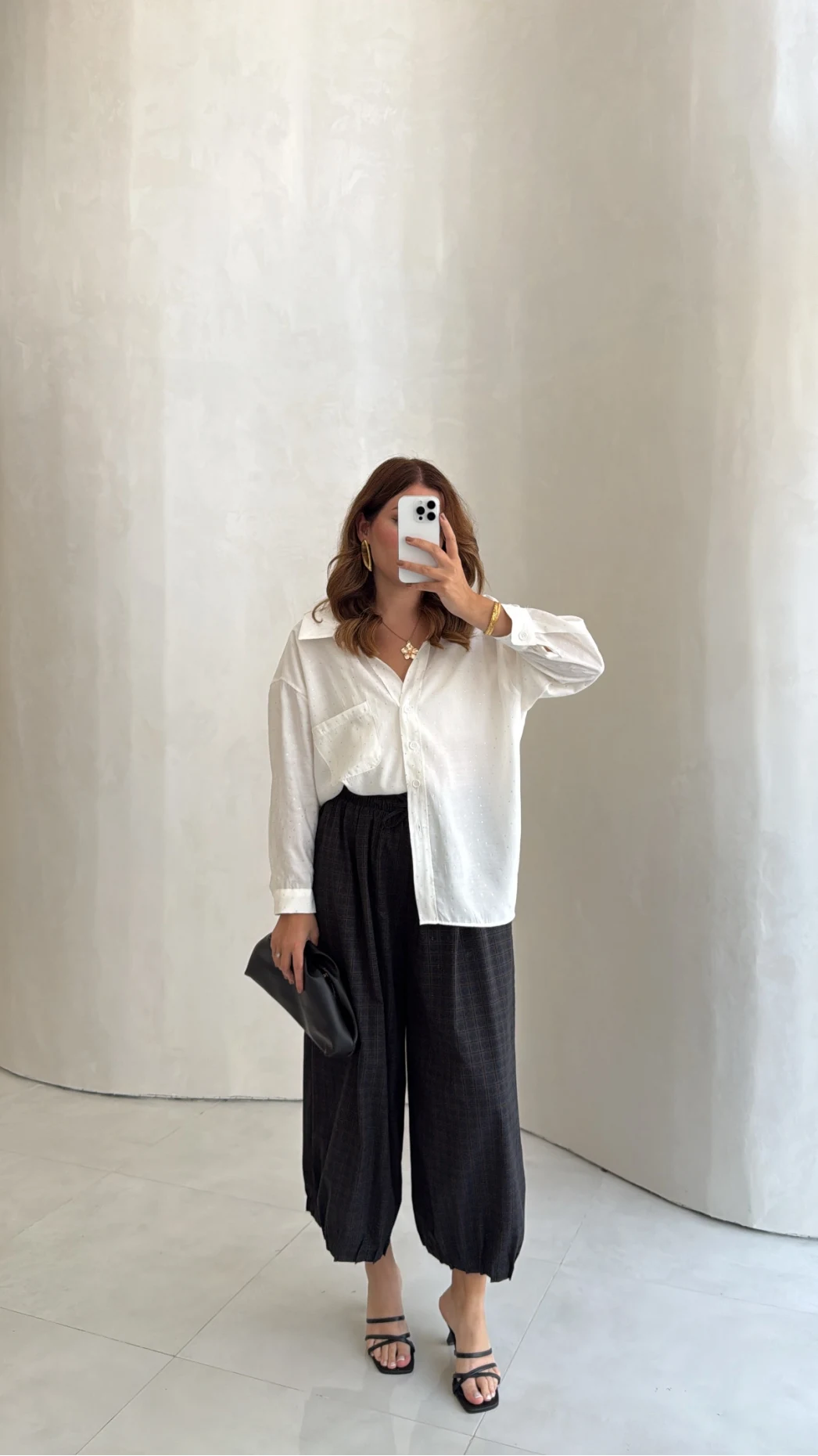 Ekose Desenli Paça Pileli Bagy Pantolon - Lacivert - Kod: 51453