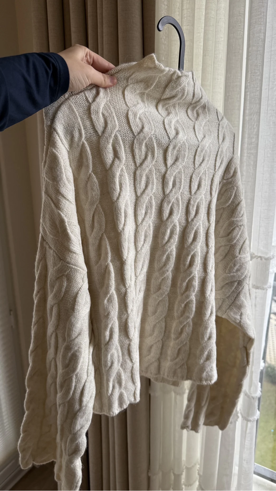 Ekru Balıkçı Yaka Örme Triko Kazak